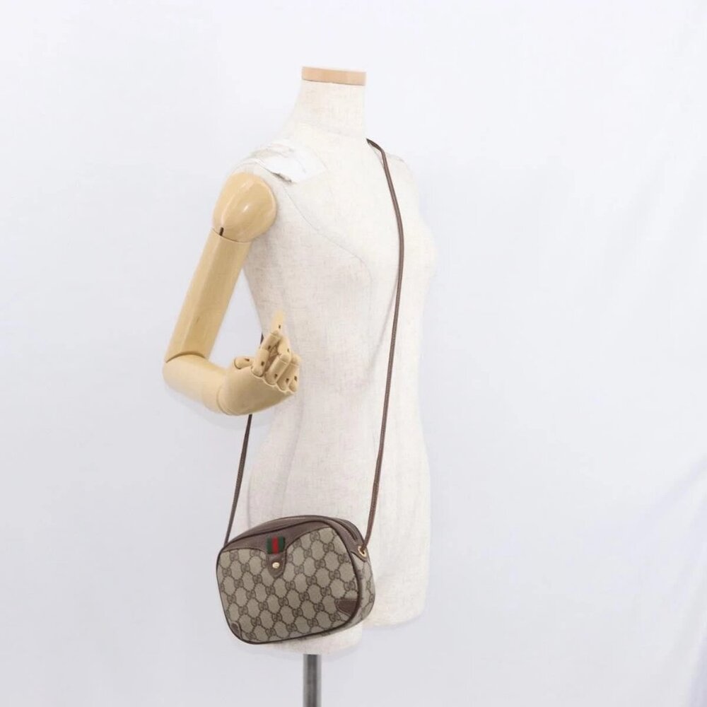 GUCCI GG Supreme Web Sherry Line Bag PVC Beige Gold 156 02 066 Auth 155651